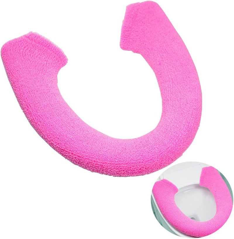 وسادة مقعد مرحاض دافئة وسميكة، بسجادة ناعمة ومريحة بلون وردي، حجم متوسط بتصميم زر لقط. - Image 1